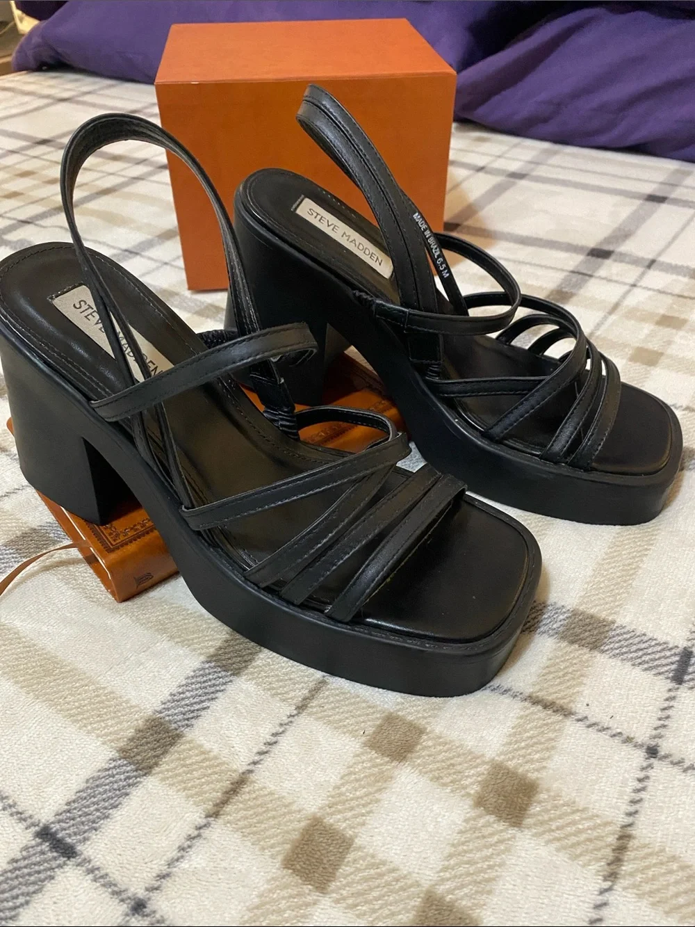 Steve Madden Black Strappy Platform Block Heel Mules